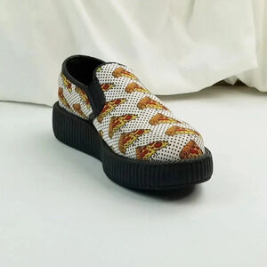 T.U.K. Size 6M Women’s Platform Creeper Slip On Polka Dots Pizza Canvas Shoes